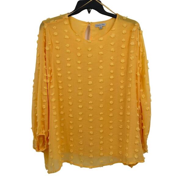 Ophelia Roe Blouse Top Women's Size 3X Yellow Pom Dots Button Keyhole Back - Picture 1 of 12